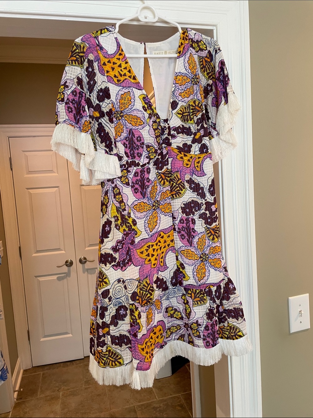 Marie Oliver Purple, Yellow & Cream Floral Fringe Mini Dress